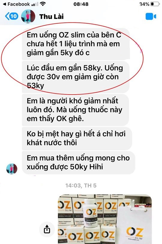Chị Thu Lài sử dụng oz slim 